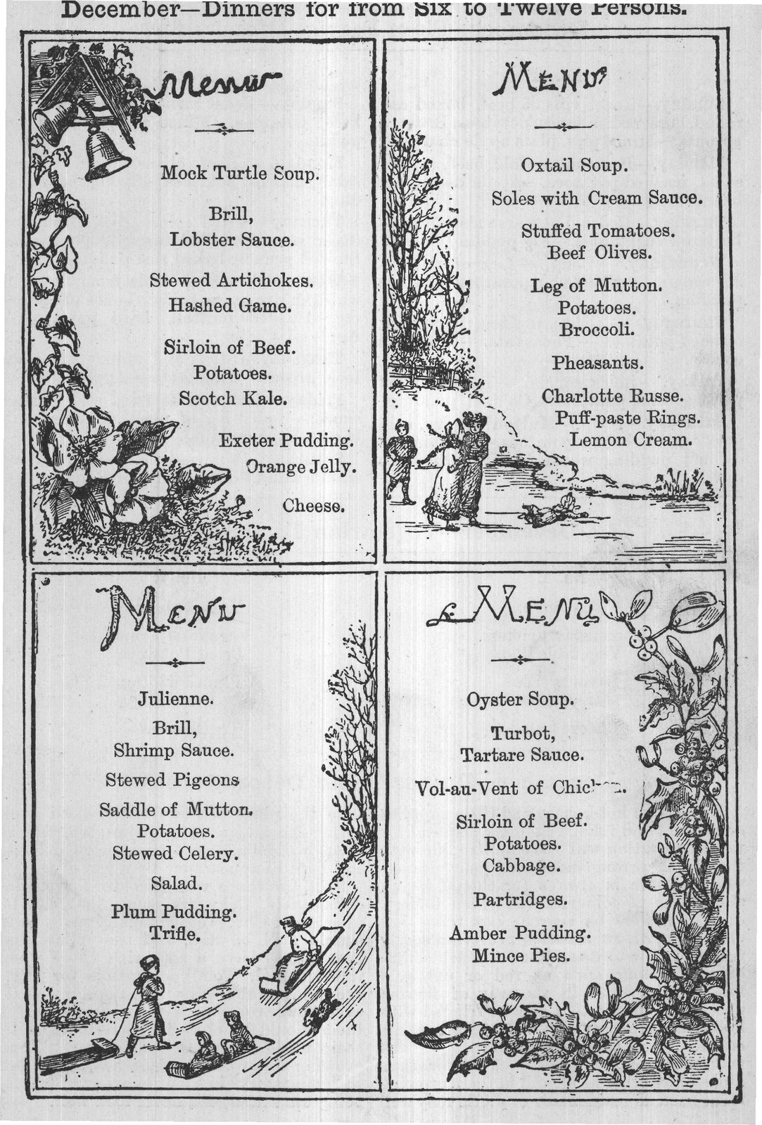 December-Dinners for from Six to Twelve Persons.