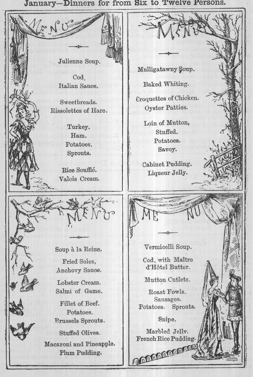January-Dinners for from Six to Twelve Persons.