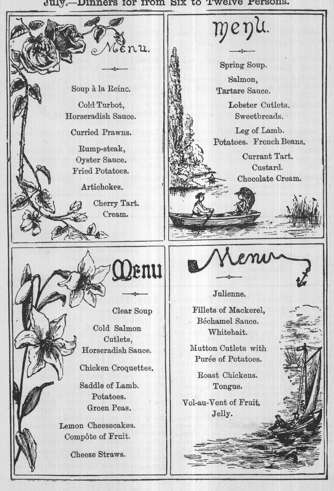 July.-Dinners for from Six to Twelve Persons.