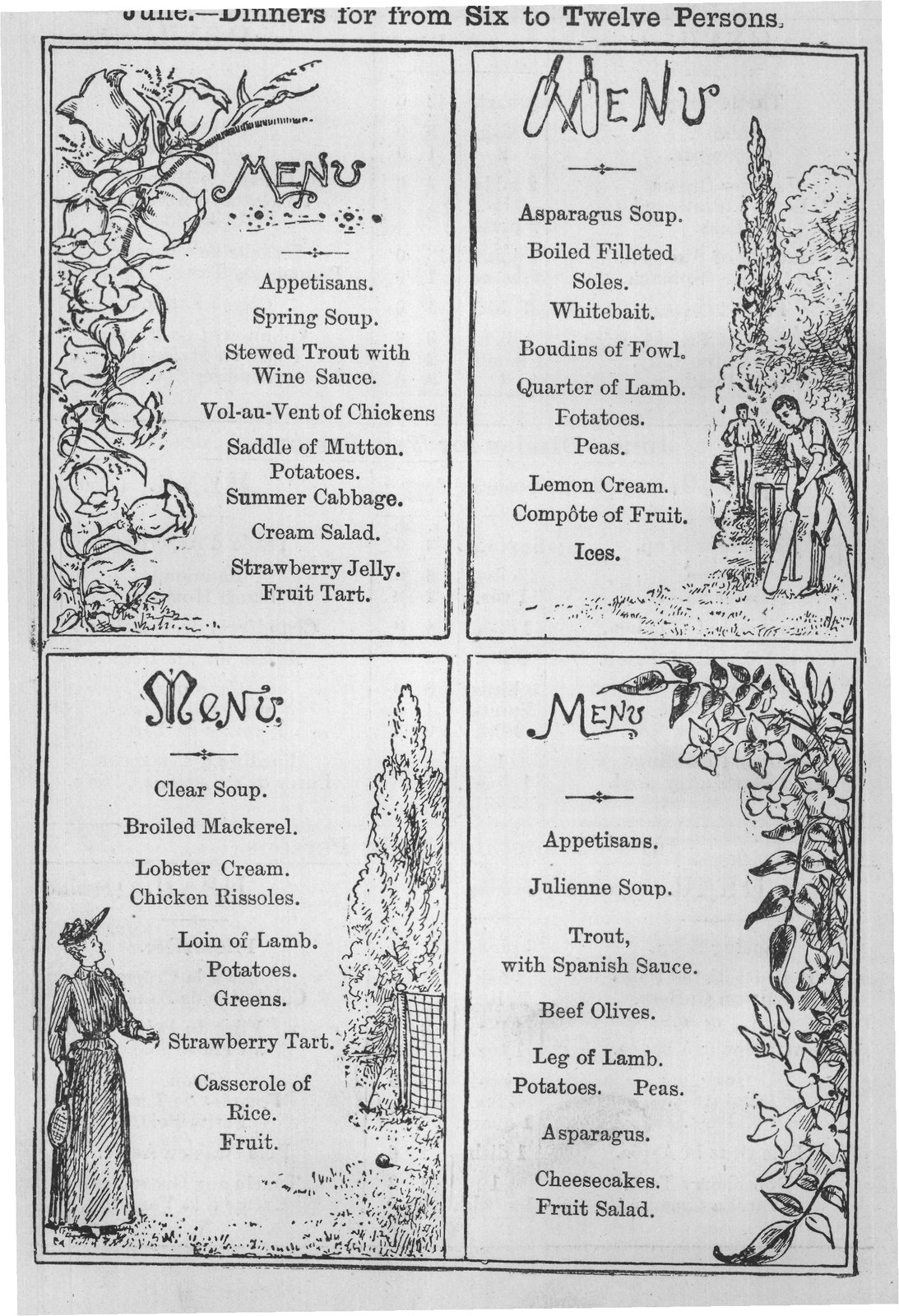 June. Dinners for from Six to Twelve Persons,