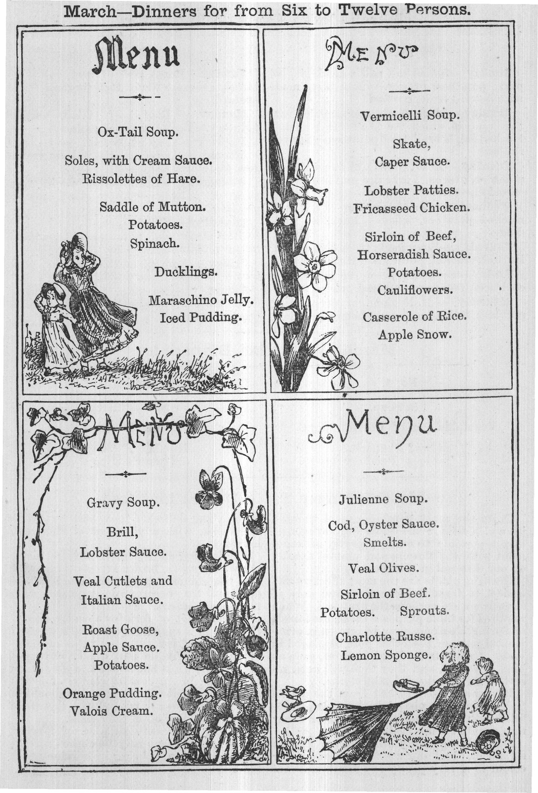 March-Dinners for from Six to Twelve Persons.