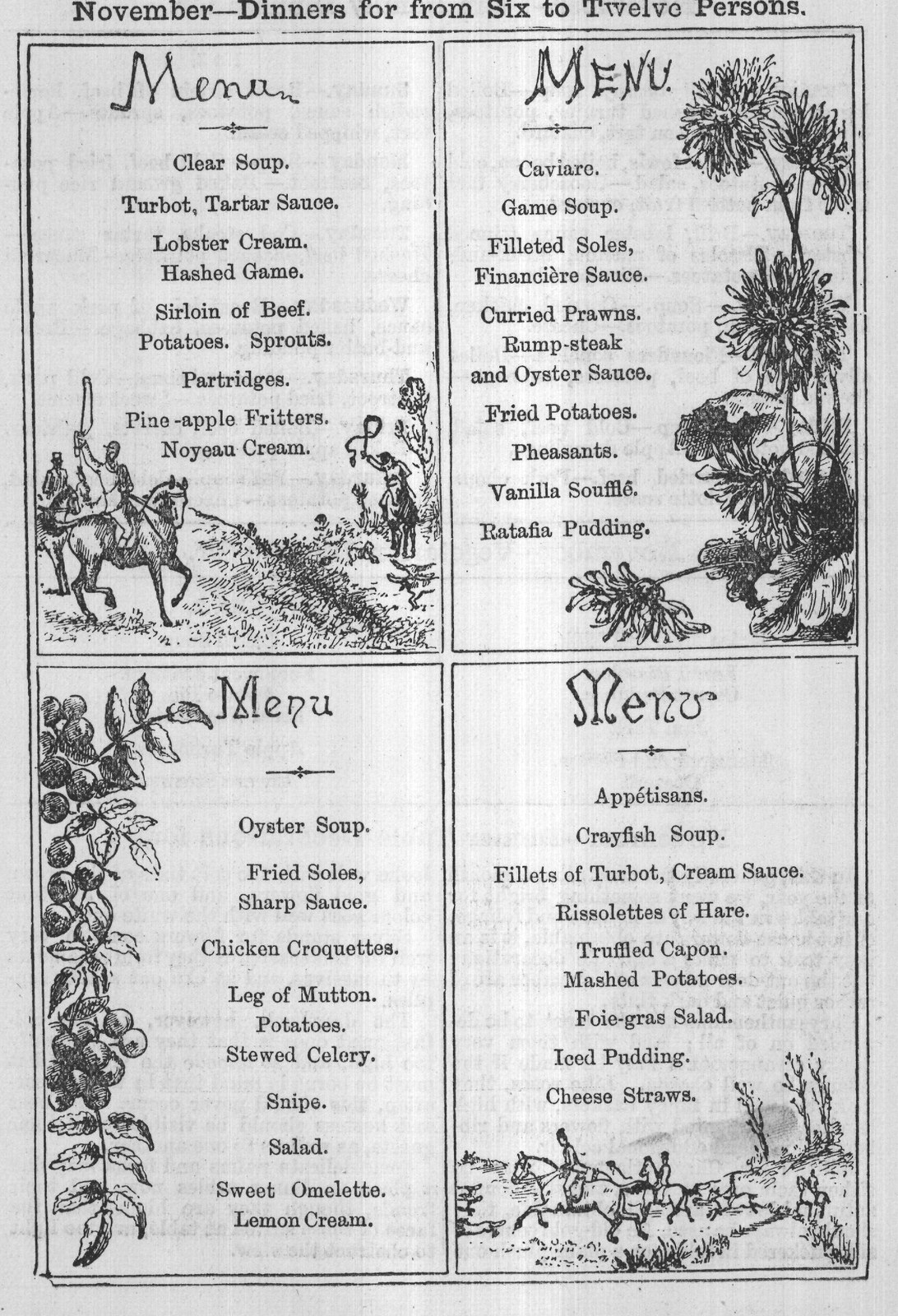 November-Dinners for from Six to Twelve Persons.